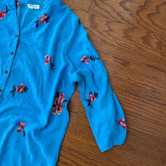 KINDRED Anthropologie Blouse Plus Size 3X Embroidered Floral Button Up XXXL Boho - Picture 9 of 14
